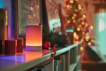 Smart Home Device with Christmas Lighting in Cozy Living Room