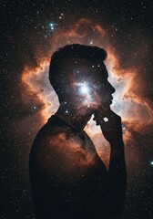 Cosmic Mind A Silhouette of Thought Against the Nebula