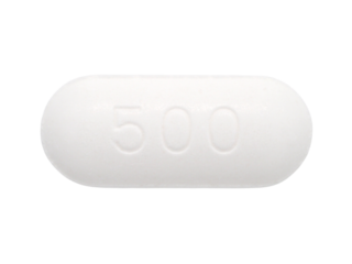 Close up, single medicine paracetamol 500 mg, a common household remedy used to relieve pain and reduce fever from headaches, toothaches, or fevers, isolated object on transparent background.