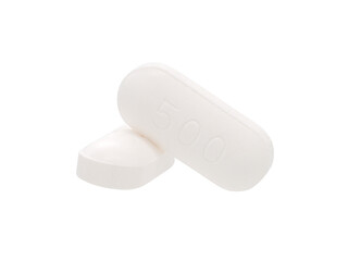 Close up, medicine paracetamol 500 mg, a common household remedy used to relieve pain and reduce...