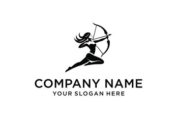 Fototapeta premium Female Archer Silhouette Logo Design with Bow and Arrow
