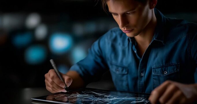 Designer Overlay Sketches Digital Tablet Editing Erasing Focused