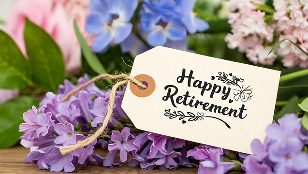 Beautiful bouquet of flowers with a 'happy retirement' gift tag message - Powered by Adobe