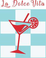 Hand drawn blue la dolce vita vintage posters. Summer Italy. Vintage vector print. Print for t-shirt. Trendy minimalist posters