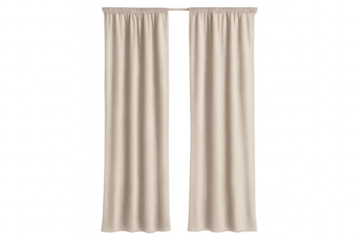 Beige curtains hanging on rod transparent background