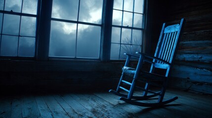 Old wooden rocking chair by window