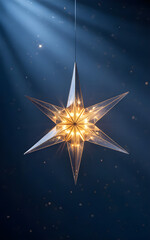 metallic 3D star with iridescent sheen and sharp geometric edges, rendered in high-resolution PNG with transparent background for tech and sci-fi designs