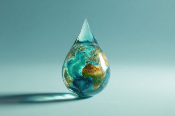 Obraz premium water drop shaped like planet Earth, surreal eco clean water minimalism