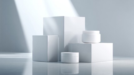 Obraz premium White geometric cylinders and blocks for minimalist product display and cosmetic branding mockup background