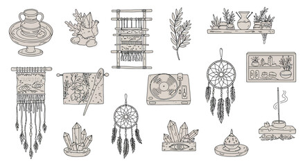 Obraz premium Bohemian home decor drawings handcrafted items with spiritual elements for interior design projects evoking creativity comfort and unique style.