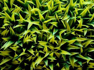 Fototapeta premium Artificial green plants with bright leaves forming dense wall texture