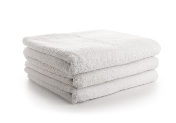 Stack of clean soft towels isolated on white background, closeup