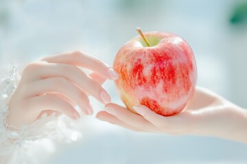 りんごを手渡すイメージ