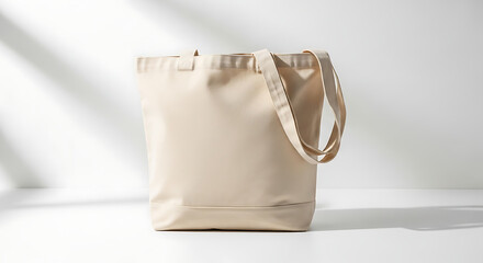 Blank tote bag isolated on light surface, eco-friendly fashion concept