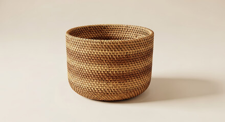 Rattan basket isolated on light background, natural decor concept
