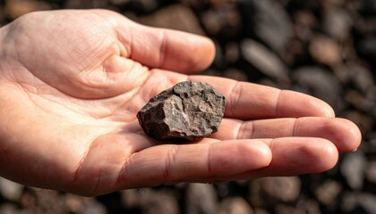Close Up Of A Person Holding A Dark Rock Formation In Their Palm Daytime