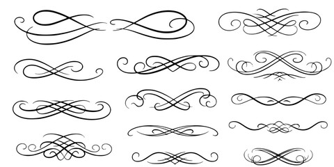 Obraz premium Calligraphic Flourishes Swirls Swooshes Vector Divider Set Text Accent