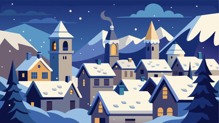 Fototapeta premium A light dusting of snow clings to the rooftops of a quaint village that appears straight out of a fairytale.