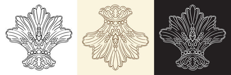 Scroll hand drawing decorative element with leaves vector