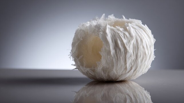 White paper sculpture resembling crumpled ball on gray background for creative art design photography visual abstract concept presentation scene modern setup