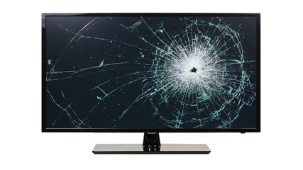 television with broken screen isolated on white background.