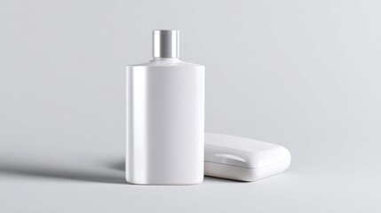 Single white lotion pump bottle on light surface