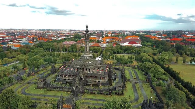 Majestic Aerial View of Bajra Sandhi Monument &ndash; Iconic Bali Heritage in Renon, Denpasar