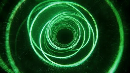 Green, glowing, concentric rings form a tunnel to black - Powered by Adobe