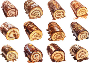 Watercolor Chocolate Swiss Rolls Clipart