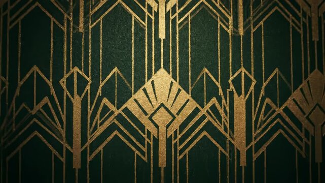 A smooth cinematic dolly zoom out from an ornate detail of a classic art deco vintage wallpaper pattern, revealing its full grandeur classic, cinematic, classicpattern