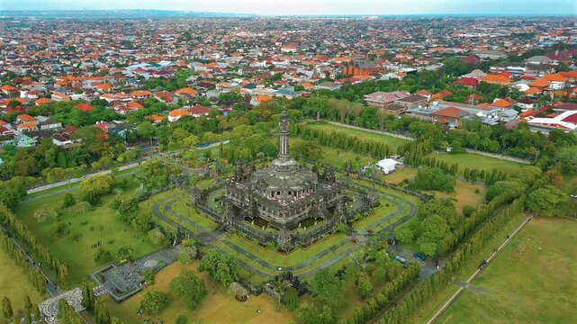 Majestic Aerial View of Bajra Sandhi Monument &ndash; Iconic Bali Heritage in Renon, Denpasar