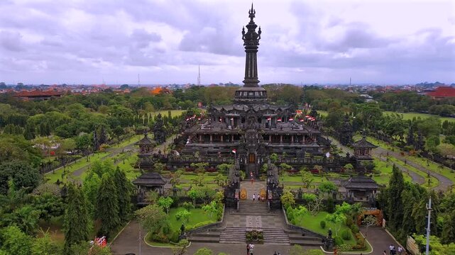 Majestic Aerial View of Bajra Sandhi Monument &ndash; Iconic Bali Heritage in Renon, Denpasar