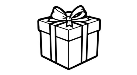 Obraz premium A grayscale outline of a gift box with a bow on top against a black background in a digital style