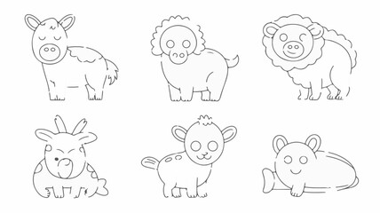 Charming collection of simple outline cartoon safari animals, perfect for children's designs