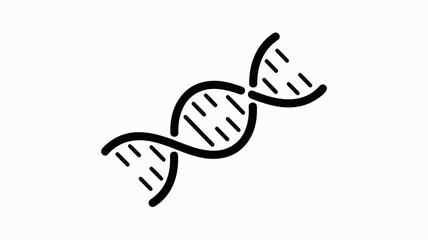 Stylized black and white graphic representation of a DNA double helix structure against a clean white background, symbolizing genetics and science.