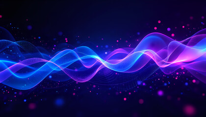 Obraz premium Abstract Digital Wave Pattern with Blue and Purple Particles on Dark Background