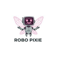 Robot Pixie Cute Robot Fairy Mascot Logo