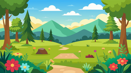 Obraz premium A picturesque meadow surrounded by towering trees the ground covered in a carpet of verdant grass and vibrant wildflowers a peaceful oasis in the midst of nature.