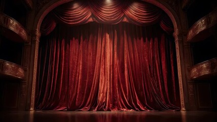 Plush red theater curtains on an ornate, dark stage - Powered by Adobe