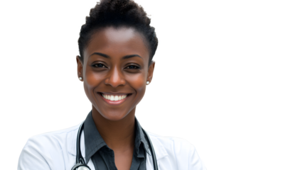A black female doctor smiling