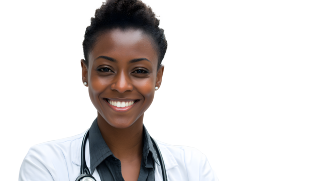 A black female doctor smiling