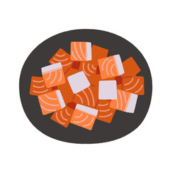 ダイスカットされたスモークサーモンのイラスト