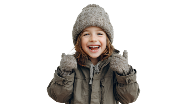 little cute girl in winter clothes laughing and smiling