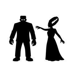Para potworów Frankenstein - sylwetki potwora i narzeczonej - ilustracja wektorowa Halloween © Monika