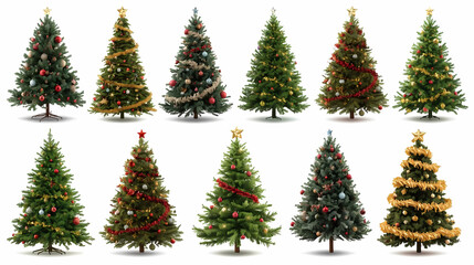 Fototapeta premium Festive Christmas Tree Collection – Realistic Pine Trees Isolated for Holiday Design and Winter Decoration