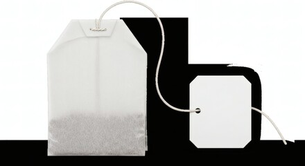 Tea Bag Mockup with Blank White Tag Attached by String Isolated