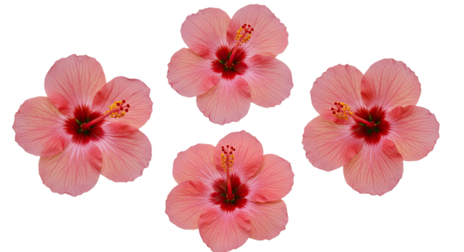 Four Delicate Pink Hibiscus Flowers Arranged Artfully.