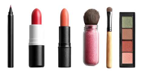 Collection of Isolated Makeup Tools and Products on Transparent Background