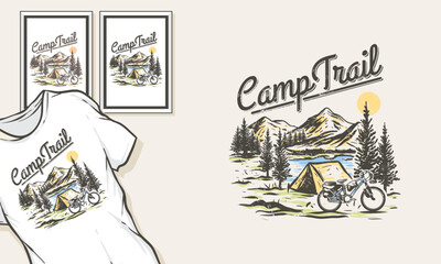 mountain illustration immunity graphic forest design bicycle vintage camp outdoor