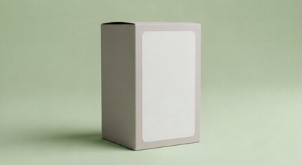 Blank Tall Box Mockup with White Label on Pastel Green Background